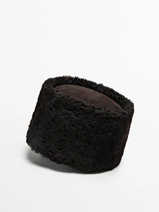 BROWN|4613/736 - Massimo Dutti Кожаная шапка с отворотом