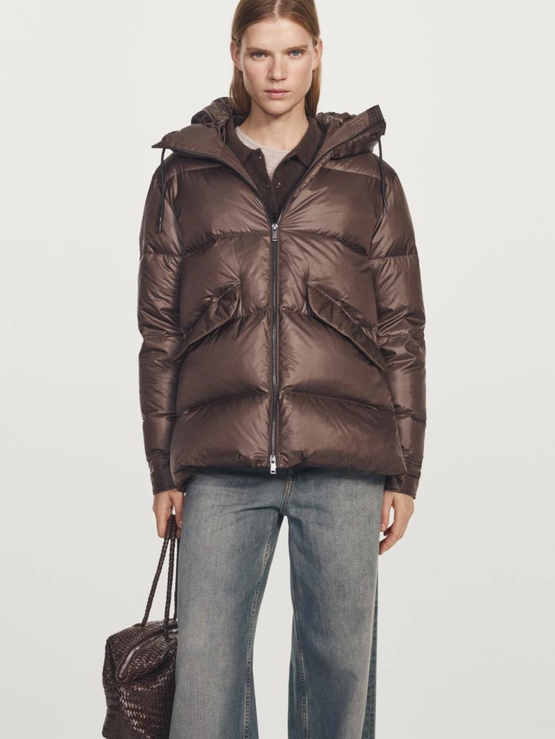 Пуховик настежь с блеском, 80% пух - 20% перо