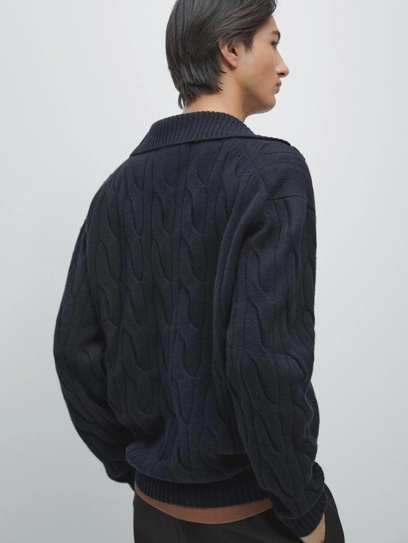 Поло-свитер из шерсти с оплетенной вязкой