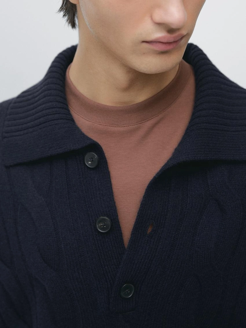 Поло-свитер из шерсти с оплетенной вязкой