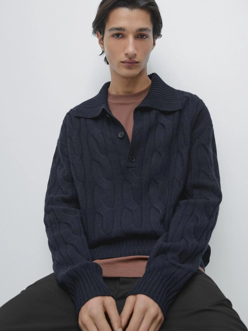 Поло-свитер из шерсти с оплетенной вязкой