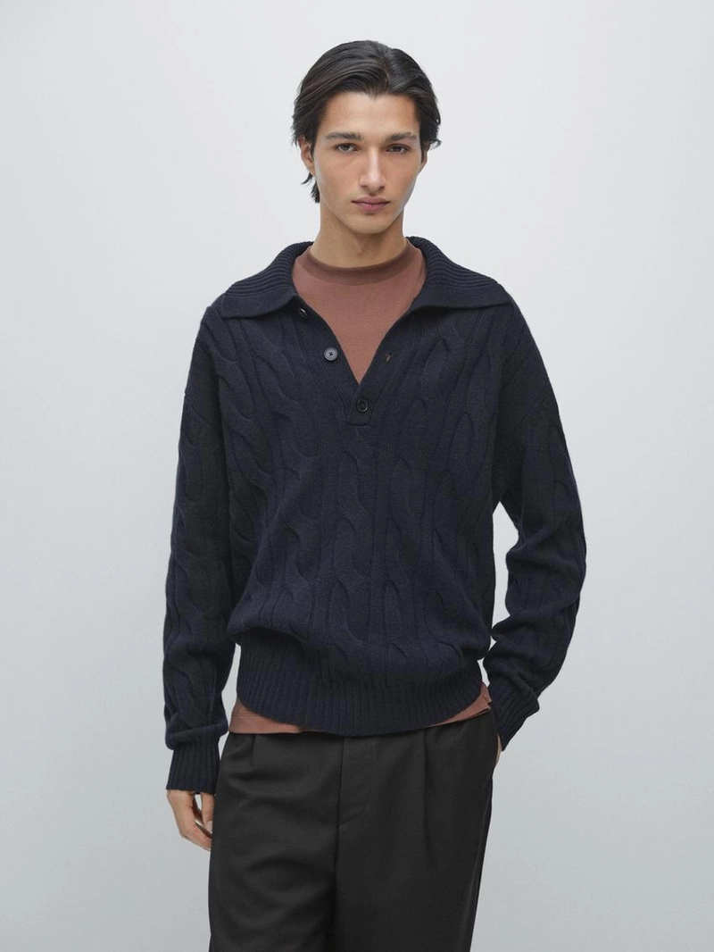 Поло-свитер из шерсти с оплетенной вязкой