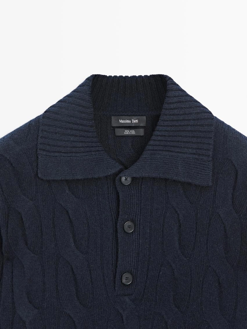 Поло-свитер из шерсти с оплетенной вязкой