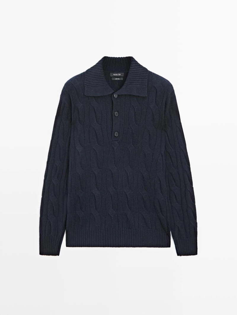 Поло-свитер из шерсти с оплетенной вязкой