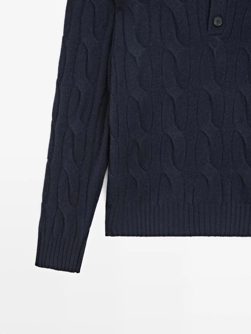 Поло-свитер из шерсти с оплетенной вязкой