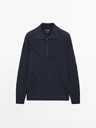 Поло-свитер из шерсти с оплетенной вязкой- Заказать в России