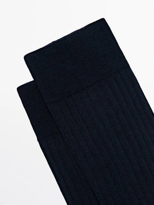 Носки из хлопково-вискозного микса с ребристой отделкой- Заказать в России