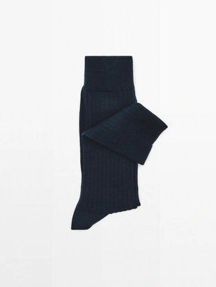 Носки из хлопково-вискозного микса с ребристой отделкой- Заказать в России
