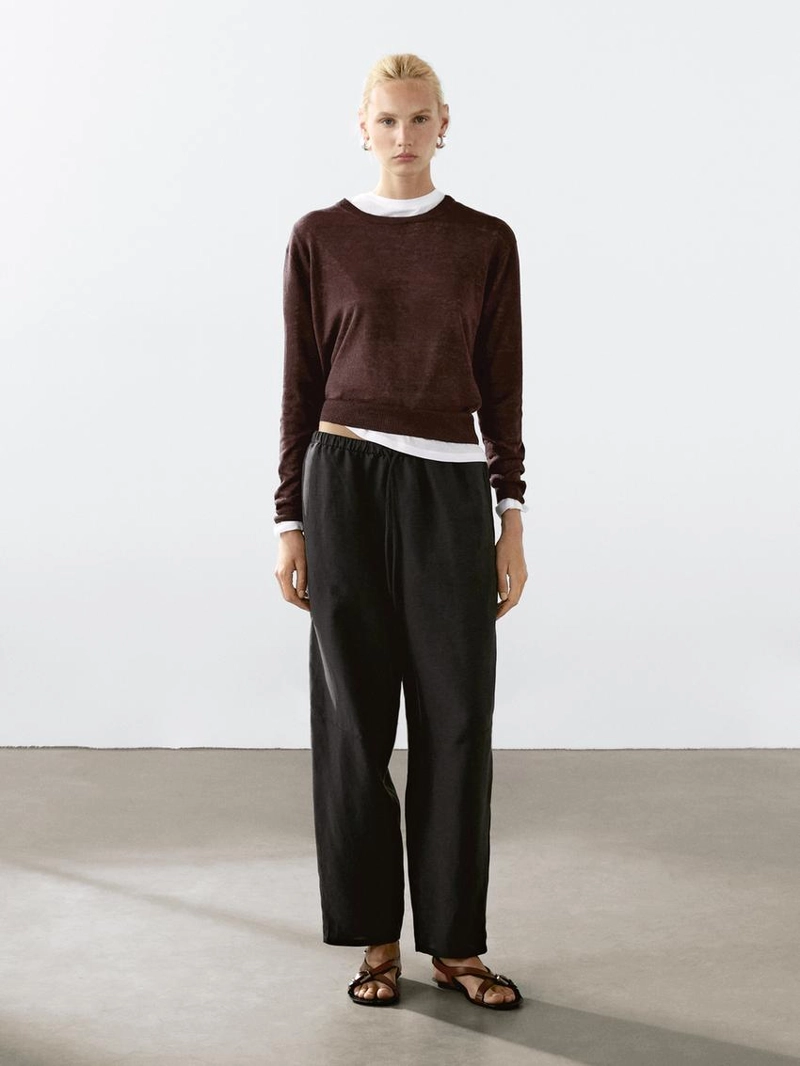 Свитер из 100% льна с круглым вырезом