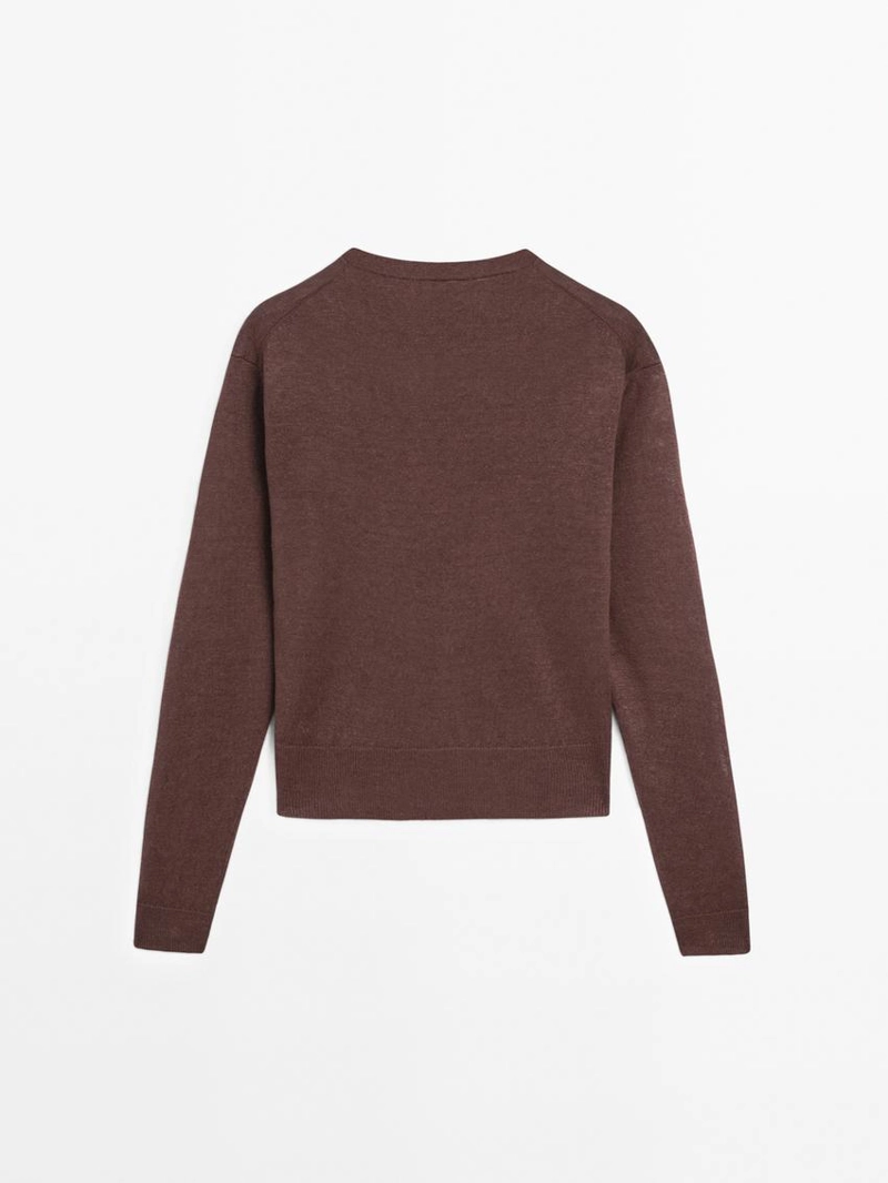 Свитер из 100% льна с круглым вырезом