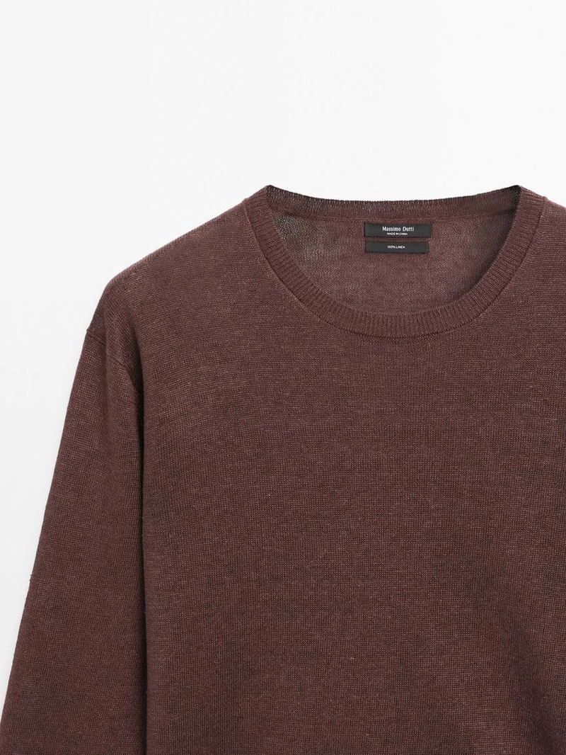 Свитер из 100% льна с круглым вырезом