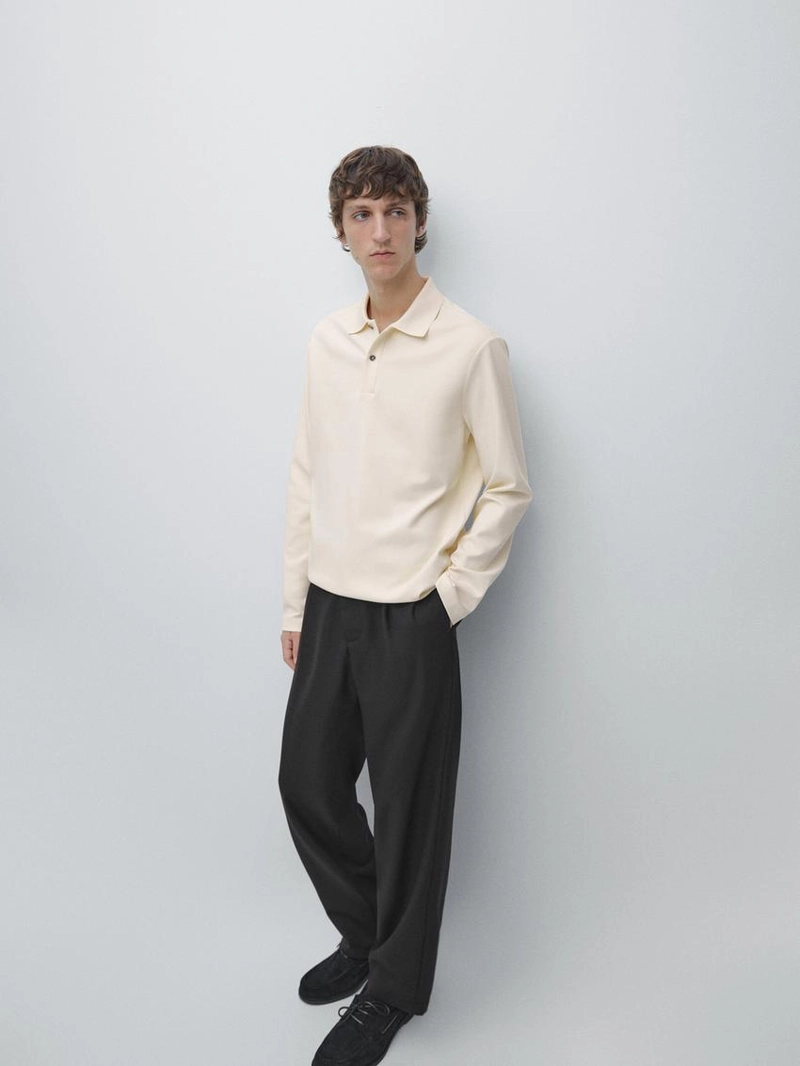 Поло с длинным рукавом и ребристыми деталями