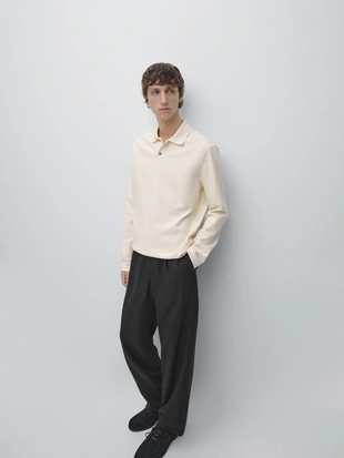 Поло с длинным рукавом и ребристыми деталями- Заказать в России