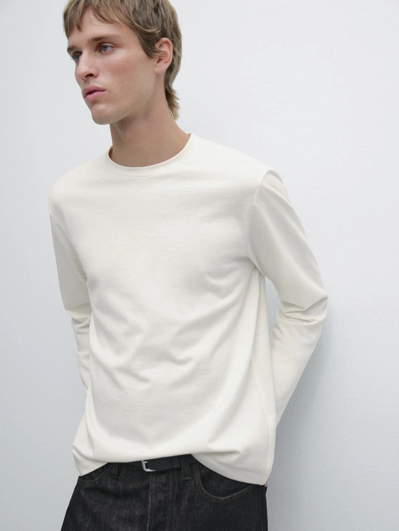 Футболка из хлопкового смесового материала с длинным рукавом