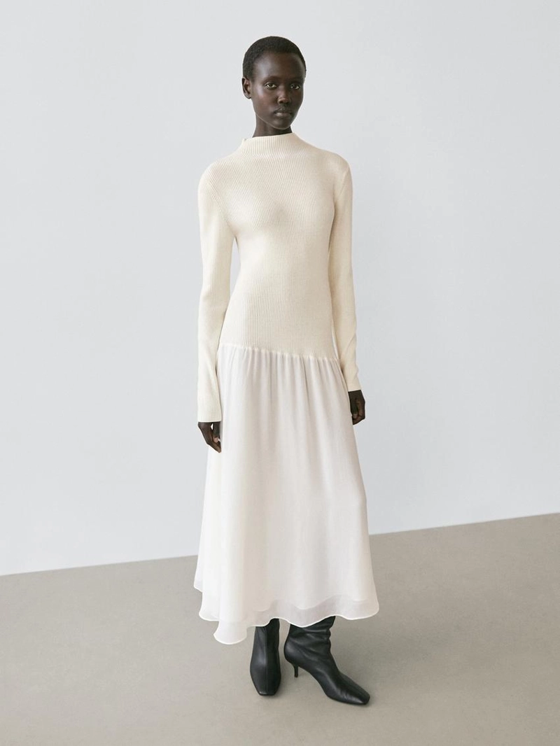 Платье с вязаным верхом и деталями