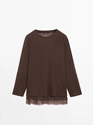 Лонгслив с кружевными деталями- Заказать в России