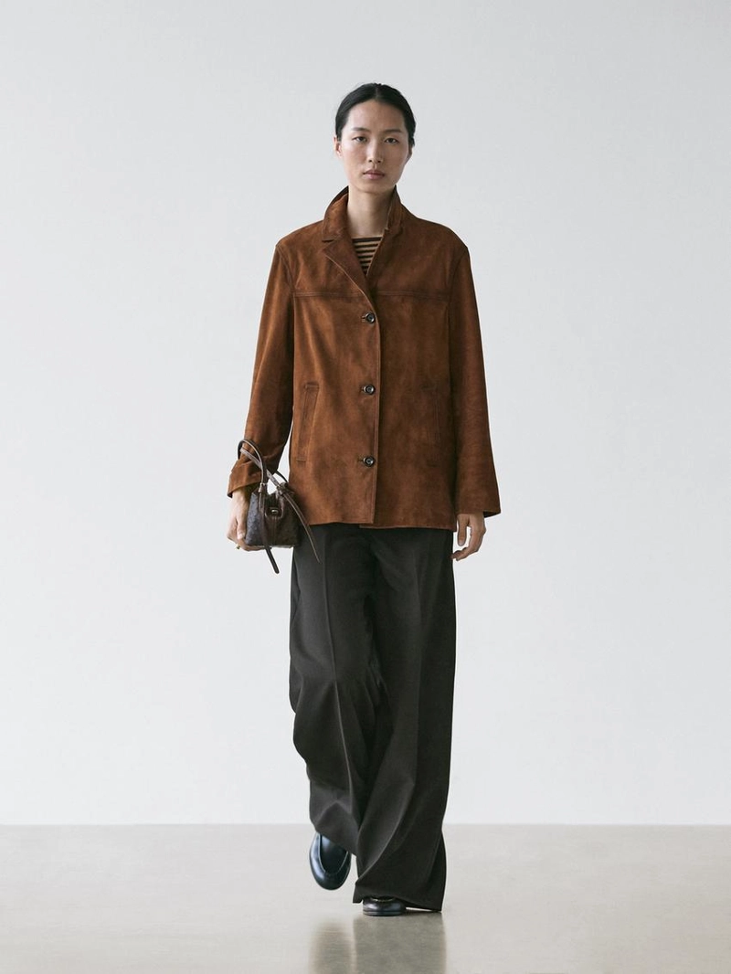 Замшевый кожаный пиджак с карманами