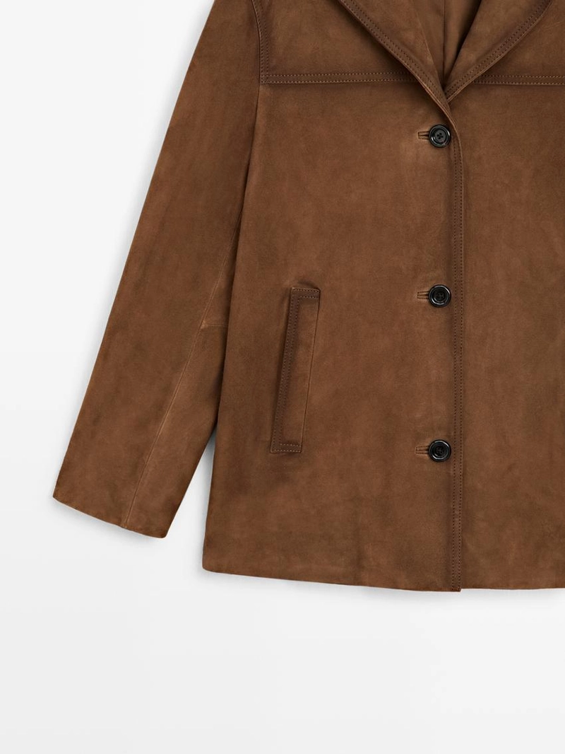 Замшевый кожаный пиджак с карманами