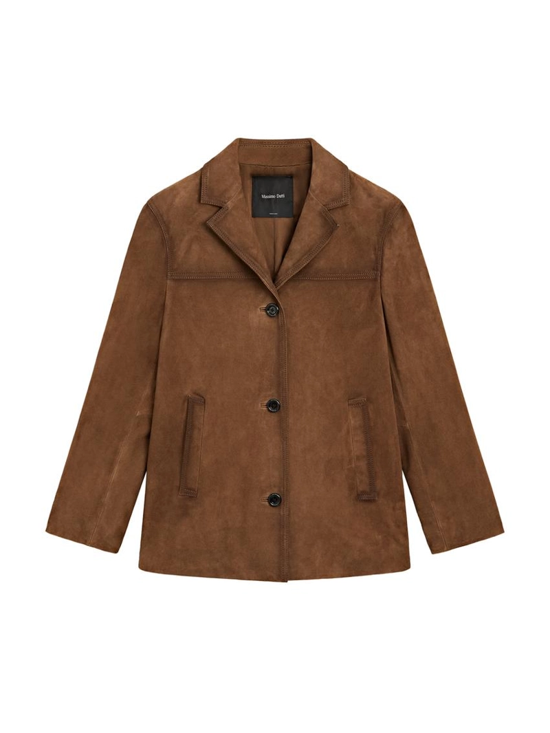 Замшевый кожаный пиджак с карманами