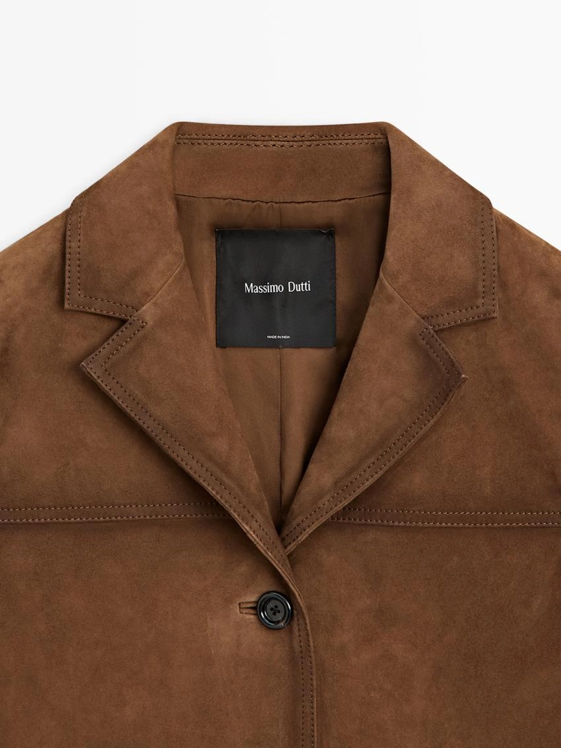 Замшевый кожаный пиджак с карманами