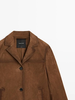 BROWN|4742/592 - Massimo Dutti Замшевый кожаный пиджак с карманами