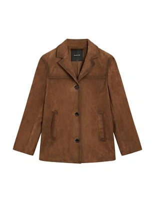 Замшевый кожаный пиджак с карманами- Заказать в России