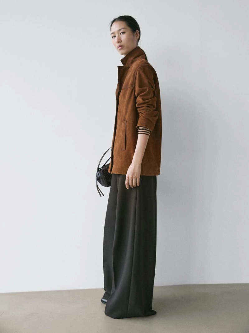 Замшевый кожаный пиджак с карманами