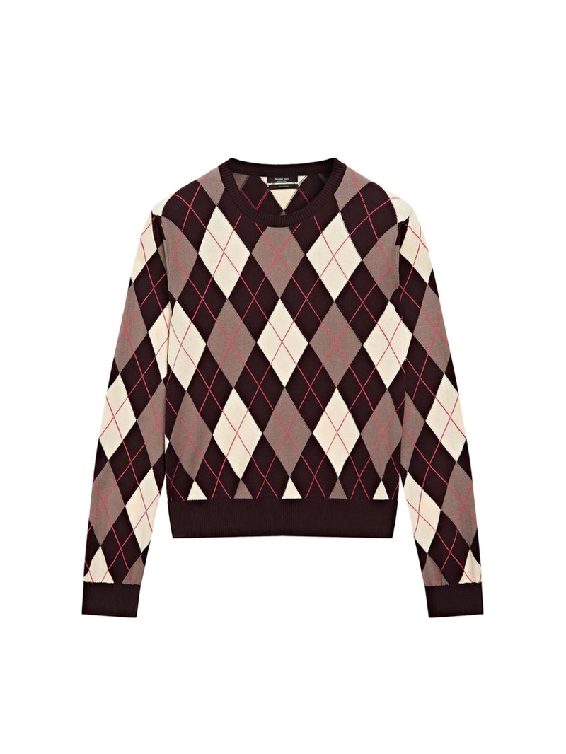 Свитер из хлопкового трикотажа с деталями в виде ромбов