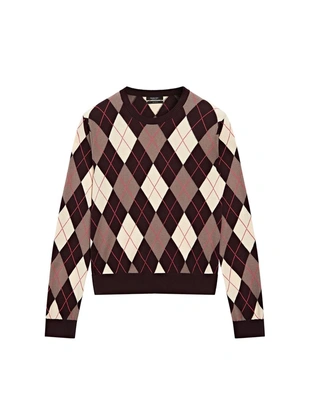 BURGUNDY|5636/570 - Massimo Dutti Свитер из хлопкового трикотажа с деталями в виде ромбов