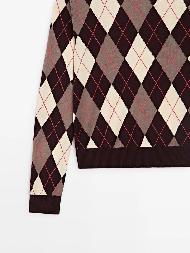 Свитер из хлопкового трикотажа с деталями в виде ромбов