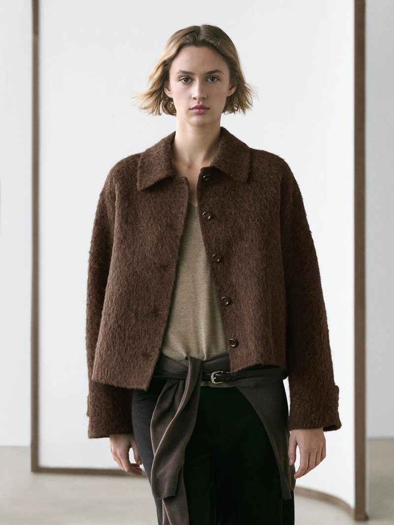 Кардиган из альпаки с воротником рубашки