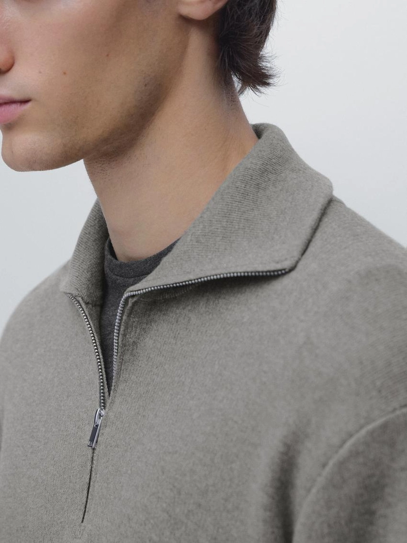 Трикотажный свитер с высоким воротником и молнией massimo dutti из хлопка