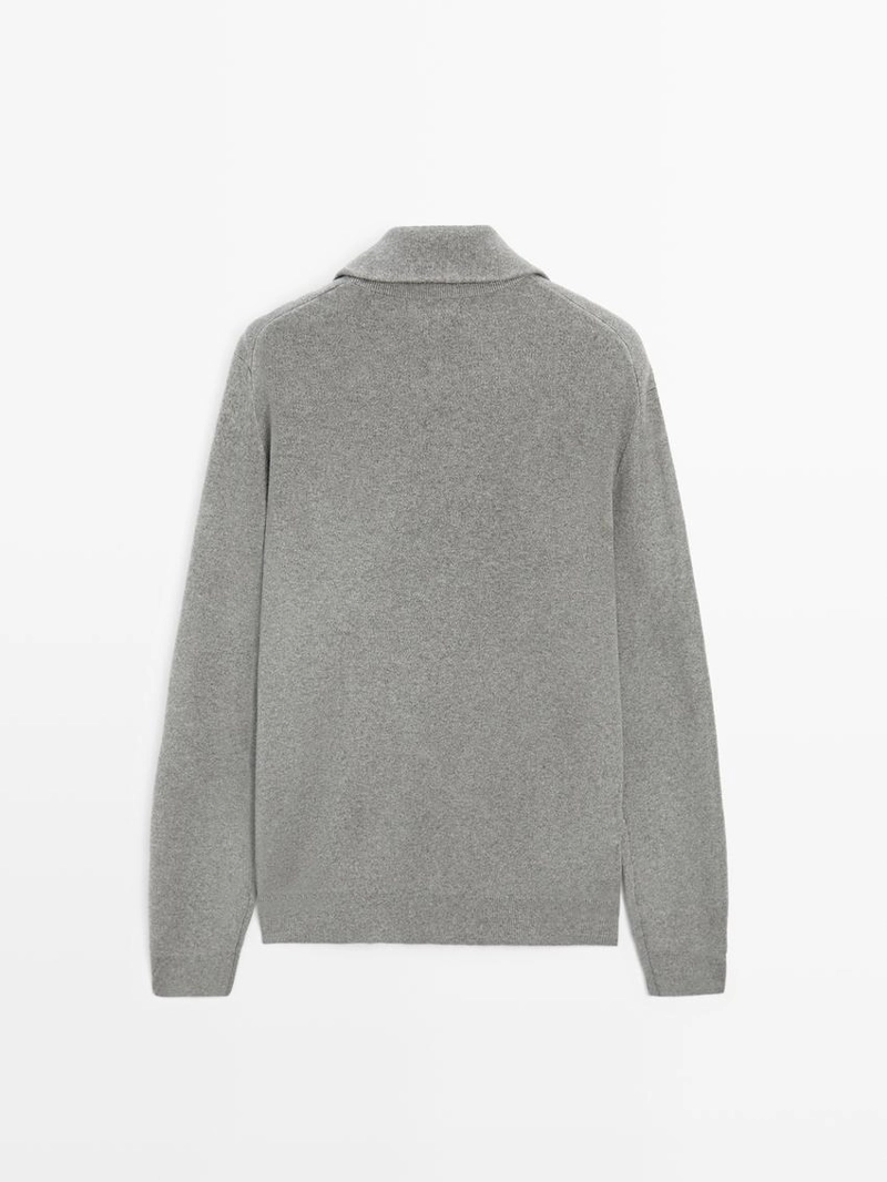 Трикотажный свитер с высоким воротником и молнией massimo dutti из хлопка