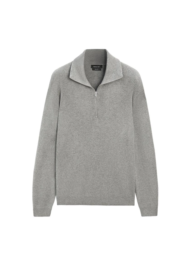 Трикотажный свитер с высоким воротником и молнией massimo dutti из хлопка