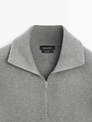 Трикотажный свитер с высоким воротником и молнией MASSIMO DUTTI из хлопка- Заказать в России