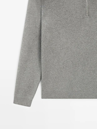 Трикотажный свитер с высоким воротником и молнией MASSIMO DUTTI из хлопка- Заказать в России