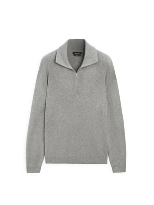 Трикотажный свитер с высоким воротником и молнией MASSIMO DUTTI из хлопка- Заказать в России