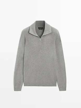 Трикотажный свитер с высоким воротником и молнией MASSIMO DUTTI из хлопка- Заказать в России