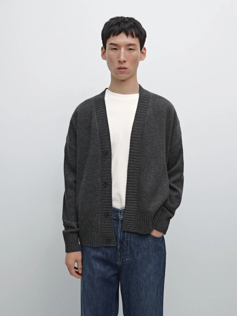 Кардиган с v-образным вырезом из шерстяно-хлопкового микса