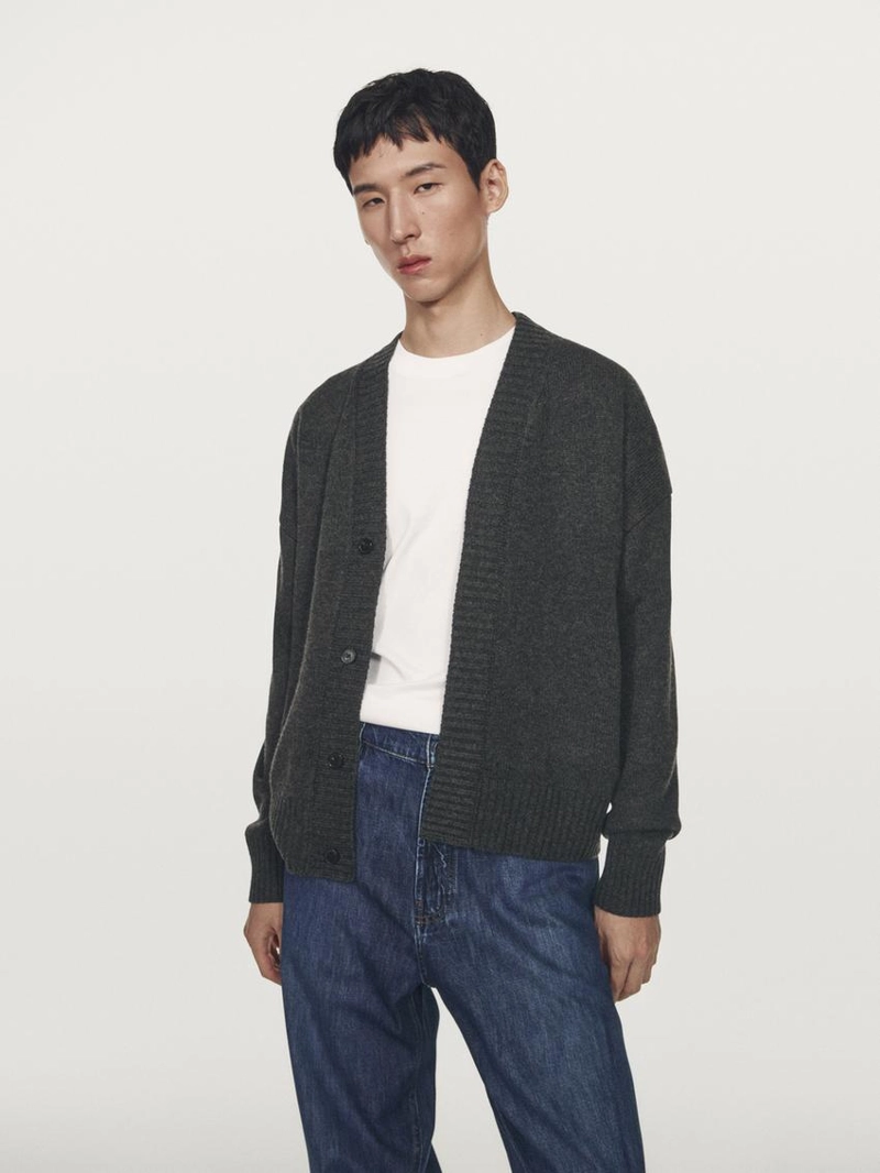 Кардиган с v-образным вырезом из шерстяно-хлопкового микса