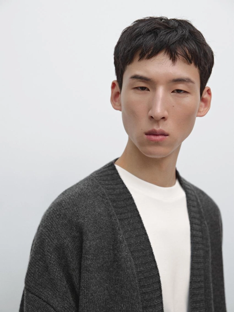 Кардиган с v-образным вырезом из шерстяно-хлопкового микса