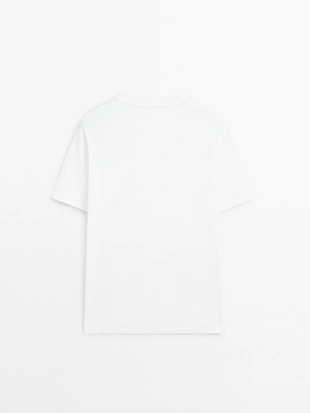 WHITE|1418/286 - Massimo Dutti Футболка из мерсеризованного хлопка с короткими рукавами средней плотности