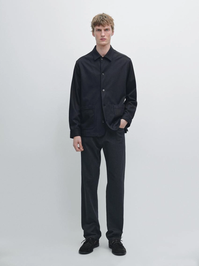 Рубашка-овершерт с карманами из 100% шерсти