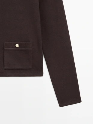 BROWN | 6257/577/700 - Massimo Dutti Плетеный кардиган с золотыми пуговицами
