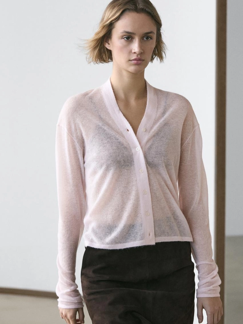 Кардиган из шерстяно-полиэстерного трикотажа