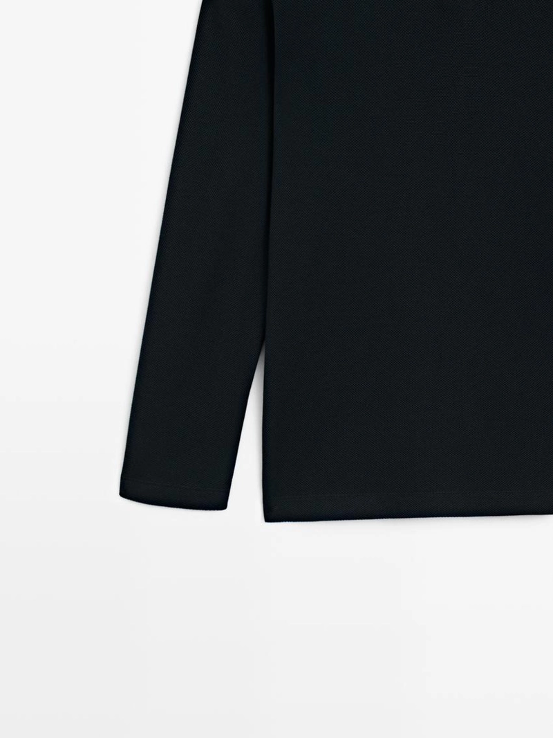 Поло с длинными рукавами из текстурированной ткани