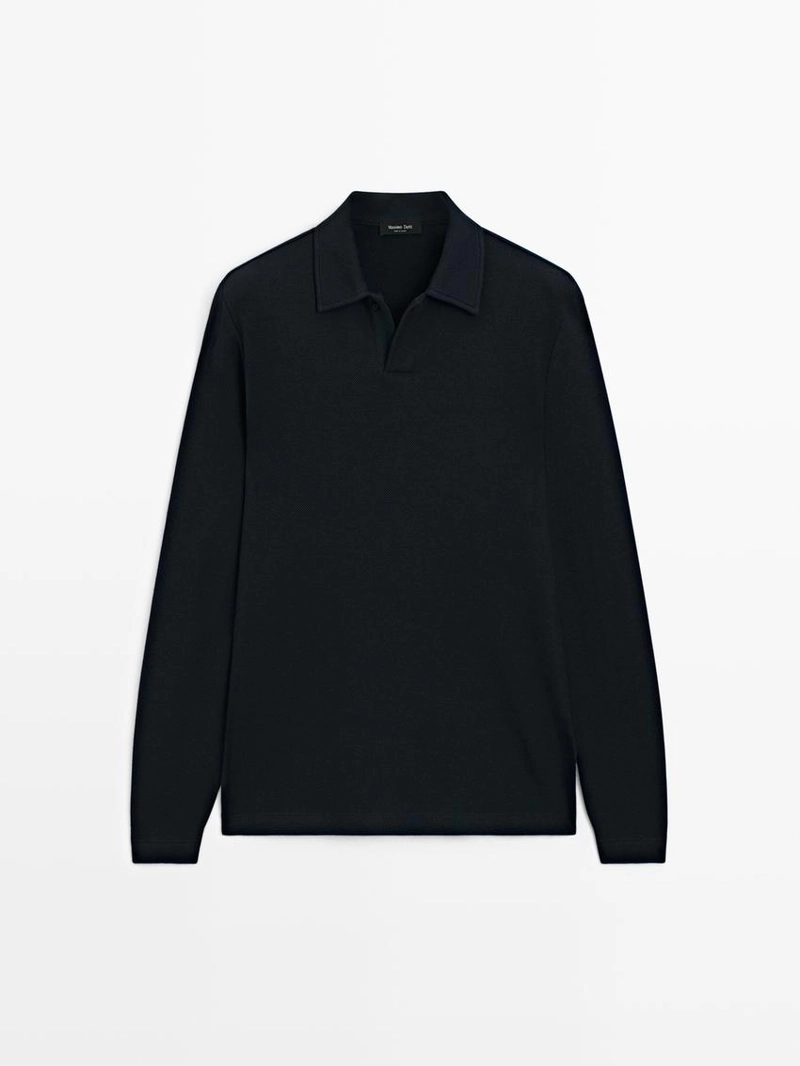 Поло с длинными рукавами из текстурированной ткани