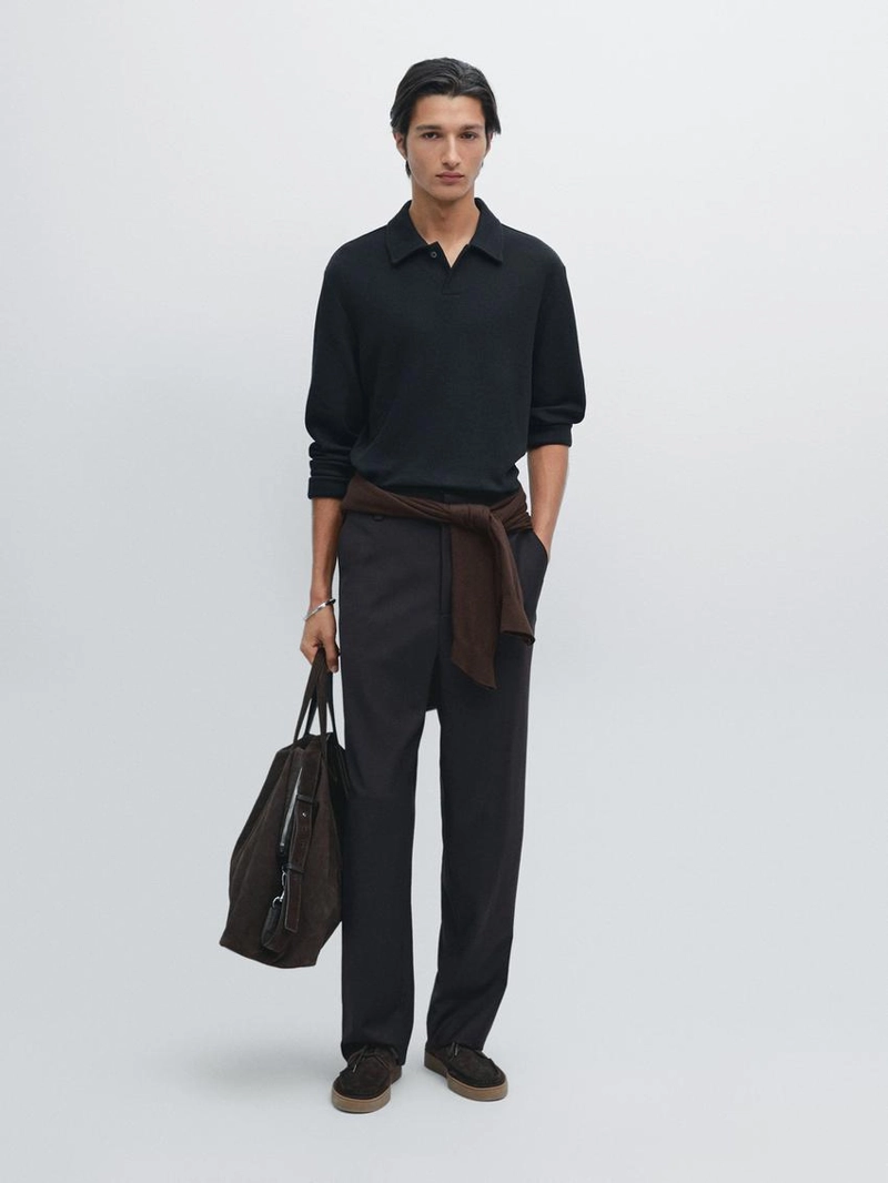 Поло с длинными рукавами из текстурированной ткани