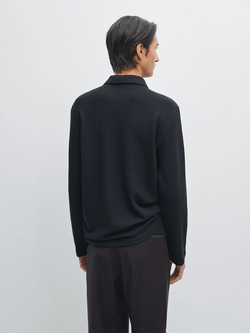 Поло с длинными рукавами из текстурированной ткани