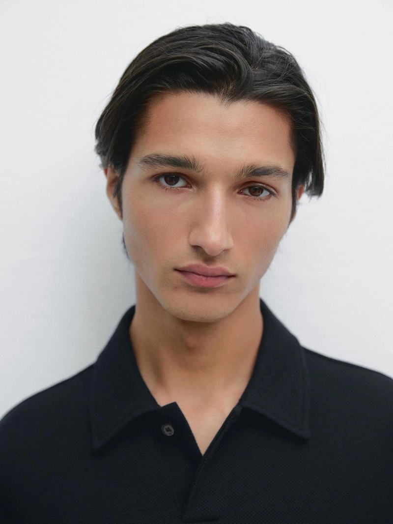 Поло с длинными рукавами из текстурированной ткани